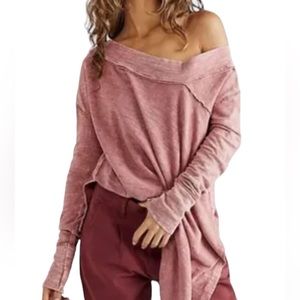 Free People Long Sleeve Asymmetrical Top Rose Pink Medium